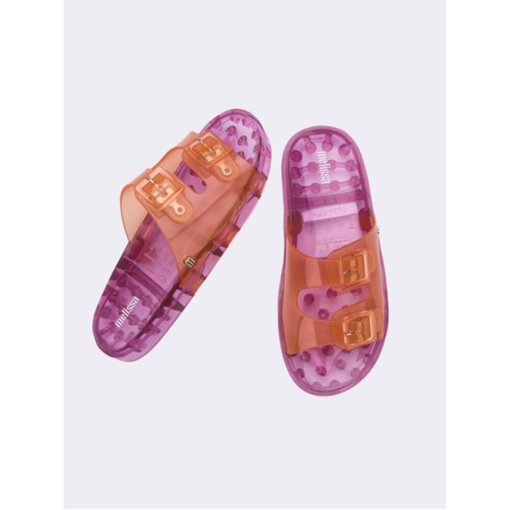 Mini Melissa Jelly Slide Sandals Pink Orange Buckle Kids Size 1 Waterproof